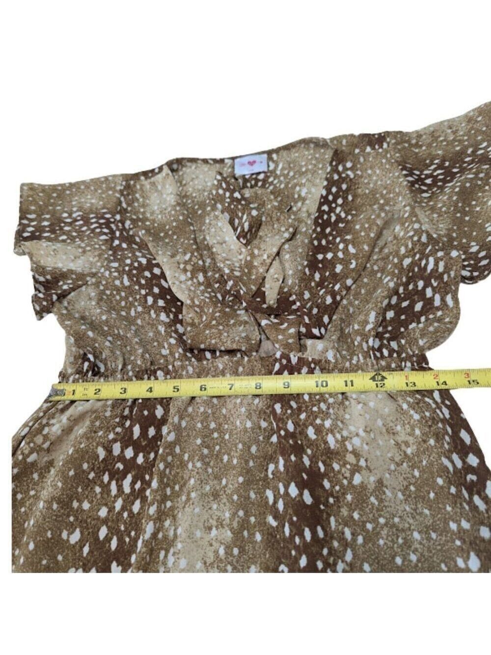 Buddy Love High-Low Ruffle Hem Dress Brown Animal Print Flutter Sleeve Western - Picture 9 of 12